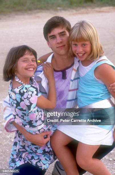 American actors Ellie Raab, James Waterston and Cassie Barasch on location filming the movie 'Little Sweetheart' in 1987 on St. George Island in...