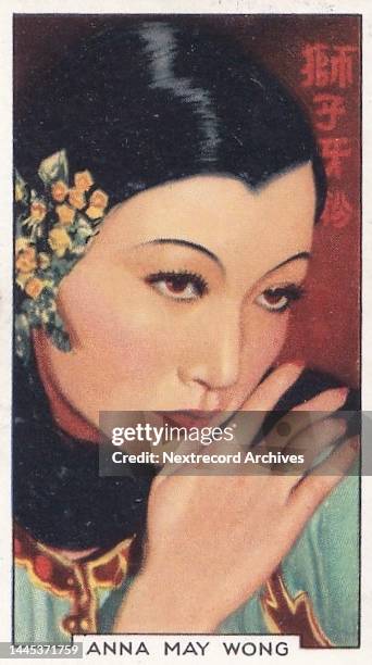 Collectible colorized tobacco card, 'Portraits of Famous Stars' series, published 1935 by Gallaher Ltd, depicting film and movie stars from the...