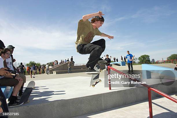 Skaters attend the Penn Valley Skatepark ribbon cutting ceremony hosted by Rob Dyrdek Foundation and Street League Skateboarding at Penn Valley...