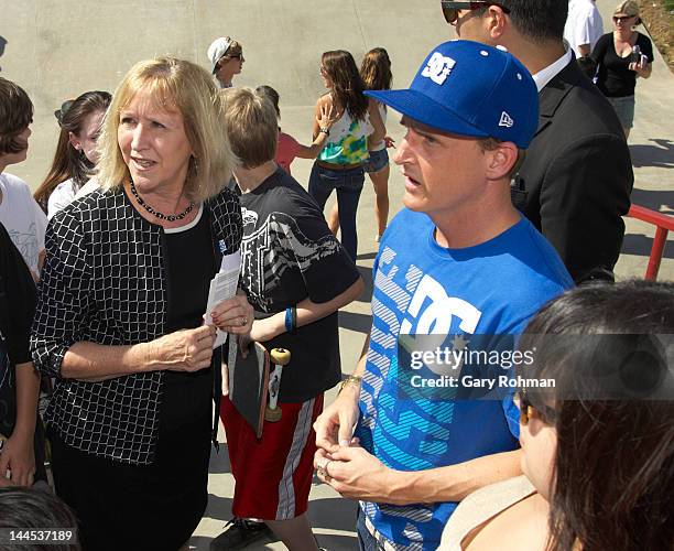 Rob Dyrdek is interviewed at the Penn Valley Skatepark ribbon cutting ceremony hosted by Rob Dyrdek Foundation and Street League Skateboarding at...