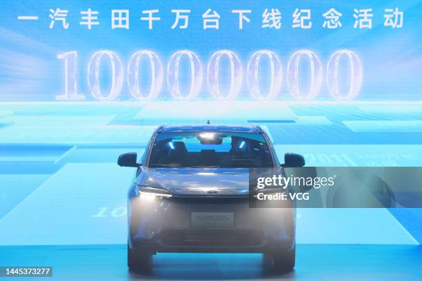 Toyota bZ4X electric SUV, also the 10 millionth vehicle produced by FAW Toyota Motor Co., Ltd, rolls off the assembly line at a new energy vehicle...