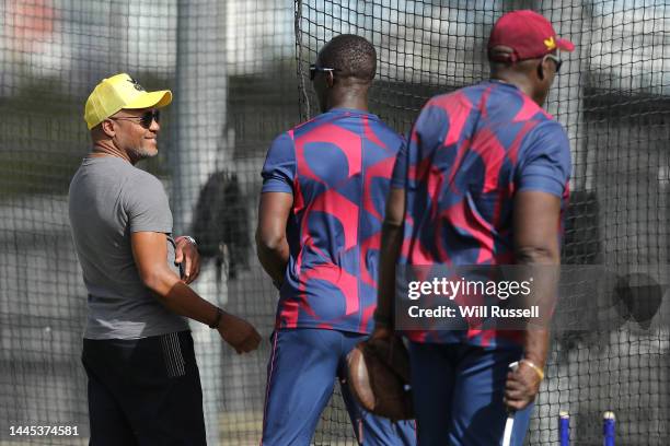 Former International cricketer Brian Lara watches the West Indies team train in the nets ahead of the first cricket Test match between Australia and...