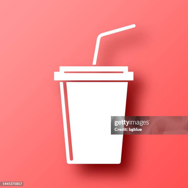 cup with straw. icon on red background with shadow - smoothie sparse stock illustrations