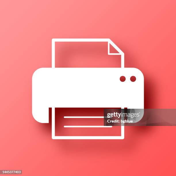 printer. icon on red background with shadow - document digitization stock illustrations