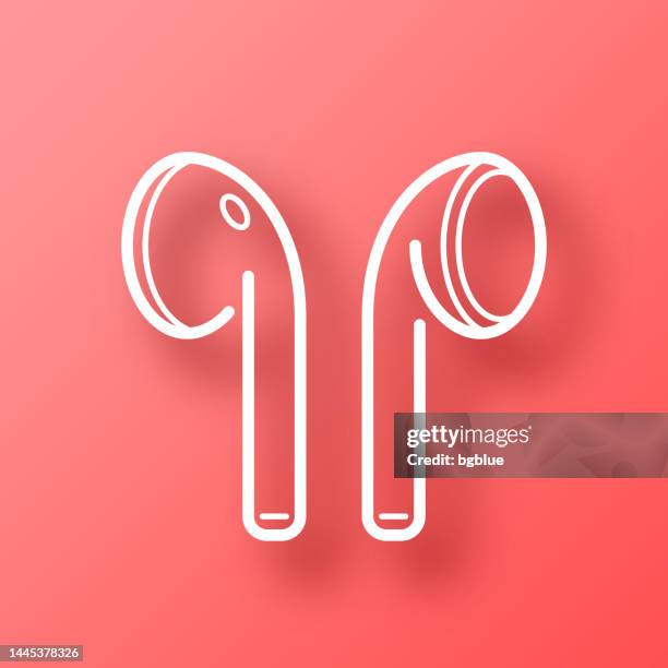 wireless earphones. icon on red background with shadow - wireless earbuds vector stock illustrations