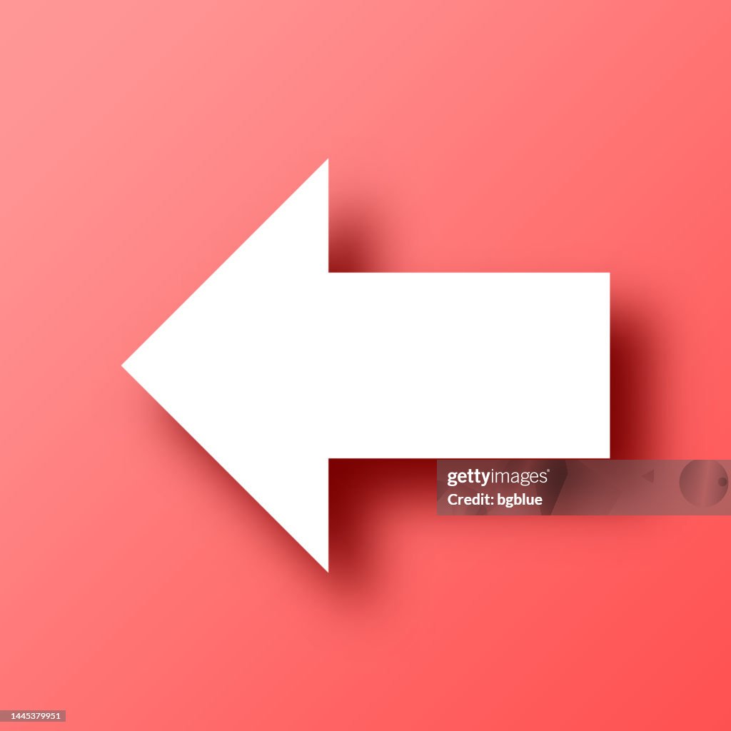 Flecha izquierda. Icono sobre fondo rojo con sombra