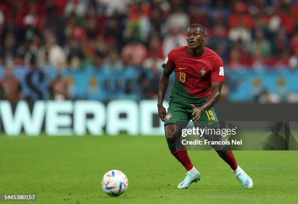 Nuno Mendes of Portugal controls the ball during the FIFA World Cup Qatar 2022 Group H match between Portugal and Uruguay at Lusail Stadium on...