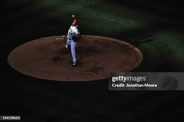 Ervin Santana of the Los Angeles Angels of Anaheim pitches against the Oakland Athletics in the sixth inning at Angel Stadium of Anaheim on May 15,...