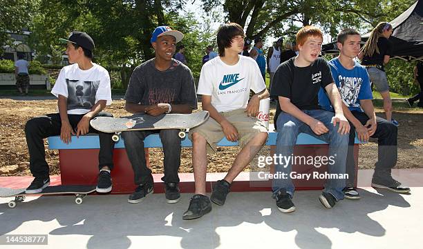 Skaters attend the Penn Valley Skatepark ribbon cutting ceremony hosted by Rob Dyrdek Foundation and Street League Skateboarding at Penn Valley...