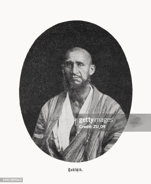 tajik man from the past, halftone print, published in 1899 - tajikistani culture stock illustrations