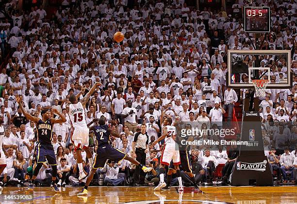 Mario Chalmers of the Miami Heat takes the last shot during Game Two of the Eastern Conference Semifinals in the 2012 NBA Playoffs against the...