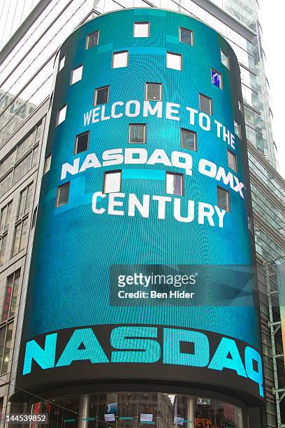 General view of the exterior facade of The NASDAQ Stock Market on May 15, 2012 in New York City. Also known as the National Association of Securities...