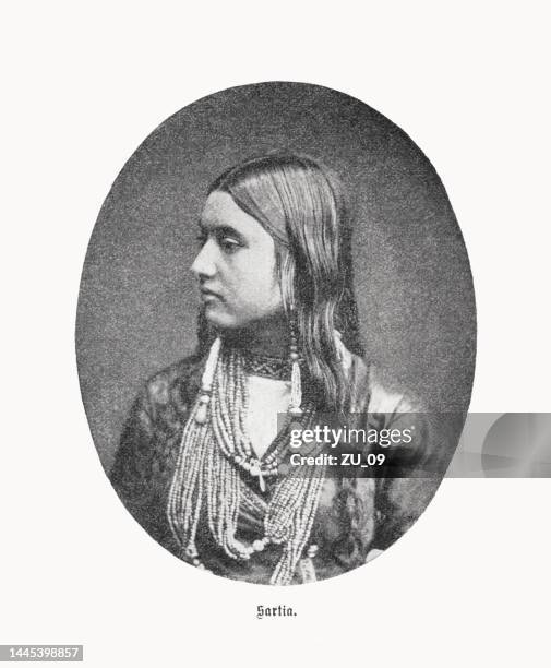 a sart woman from the past, halftone print, published 1899 - tajikistani culture stock illustrations