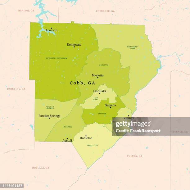 ilustrações, clipart, desenhos animados e ícones de ga cobb county vector mapa verde - marietta georgia