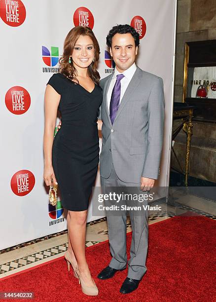 Antonietta Collins and Alejandro Berry, anchors of Univision Deportes Extra attend Univision Upfront 2012 Reception at Cipriani 42nd Street on May...