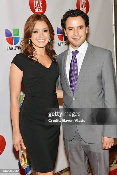Antonietta Collins and Alejandro Berry, anchors of Univision Deportes Extra attend Univision Upfront 2012 Reception at Cipriani 42nd Street on May...