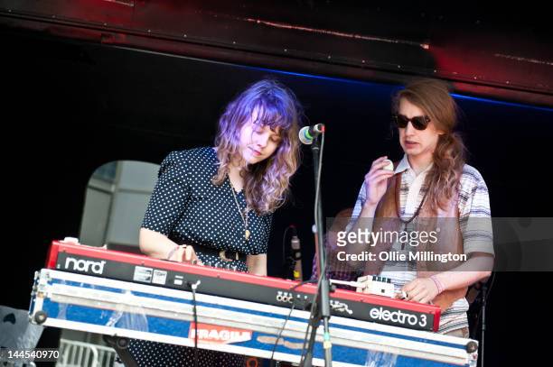Jeanette Stewart and Paul Ross of Slow Down, Molasses perform on stage at the Dr Martins street gig airstream trailor during The Great Escape...