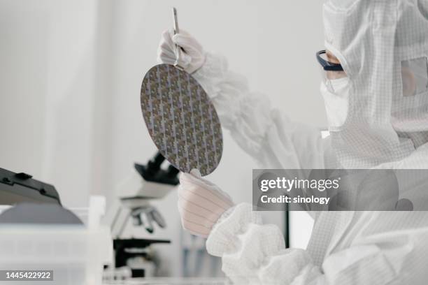 engineers are checking wafer chips in laboratory - süßgebäck teilchen stock-fotos und bilder