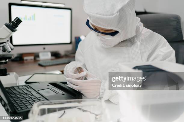 engineers are checking wafer chips in laboratory - süßgebäck teilchen stock-fotos und bilder