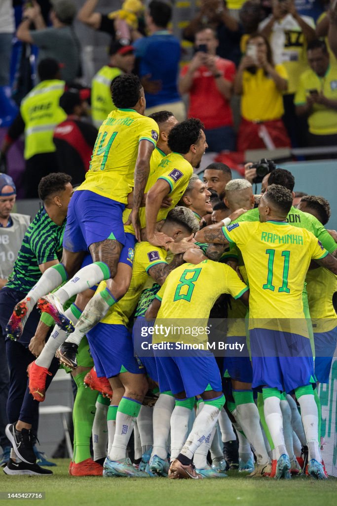 Brazil celebrate during the FIFA World Cup Qatar 2022 Group G match ...