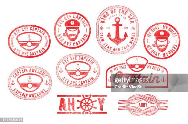 ship captain sea sailor nautical rubber stamps - sailor hat 幅插畫檔、美工圖案、卡通及圖標