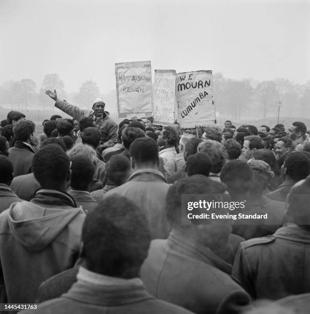 People protesting against the execution of Patrice Lumumba, the first Prime Minister of the Democratic Republic of Congo, at Speakers Corner in...