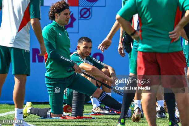 Guillermo Ochoa, goalkeeper of Mexico warms up during the Mexico Training Session at on November 29, 2022 in Doha, Qatar.