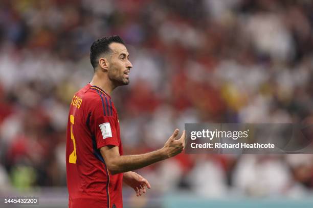 Sergio Busquets of Spain in action during the FIFA World Cup Qatar 2022 Group E match between Spain and Germany at Al Bayt Stadium on November 27,...