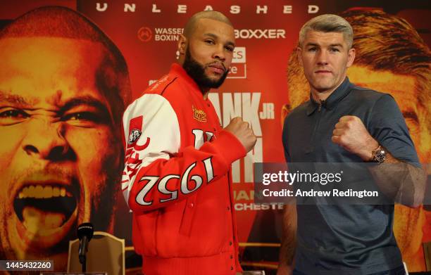 Chris Eubank Jr and Liam Smith go head-to-head during a Chris Eubank Jr v Liam Smith Press Conference at The Landmark Hotel on November 29, 2022 in...