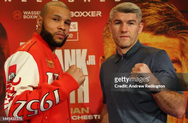 Chris Eubank Jr and Liam Smith go head-to-head during a Chris Eubank Jr v Liam Smith Press Conference at The Landmark Hotel on November 29, 2022 in...