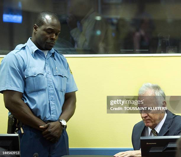 Former Bosnian Serb army chief Ratko Mladic sits on May 16, 2012 at the International Criminal Tribunal for the former Yugoslavia in The Hague before...