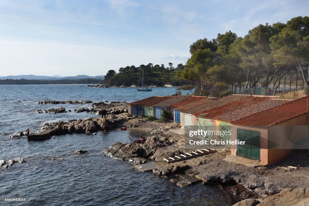 Old Boatsheds on Bregançon Beach Bormes-de-Mimosas France