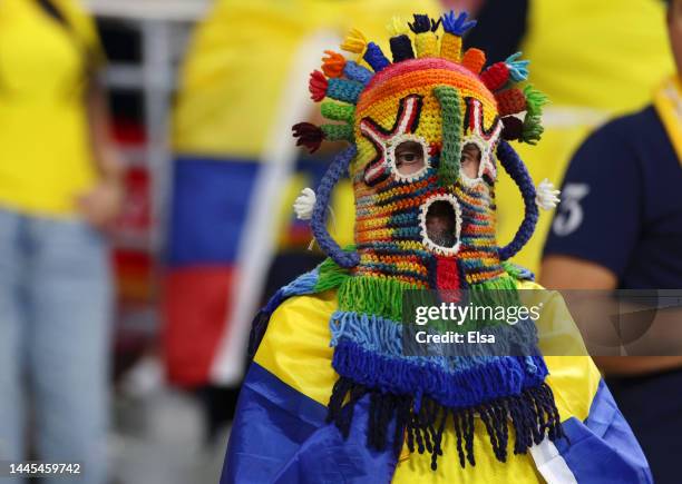 An Ecuador fan shows their support prior to the FIFA World Cup Qatar 2022 Group A match between Ecuador and Senegal at Khalifa International Stadium...