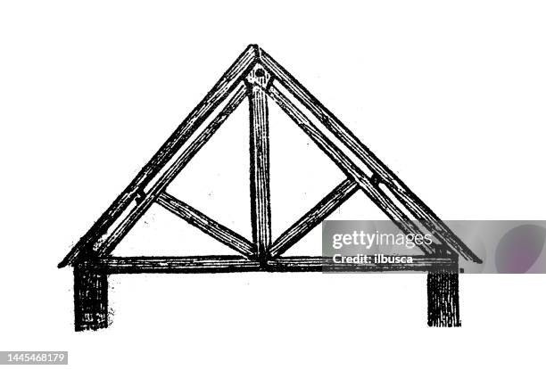 ilustraciones, imágenes clip art, dibujos animados e iconos de stock de ilustración de grabado antiguo: marco de techo - roofing-clip-art