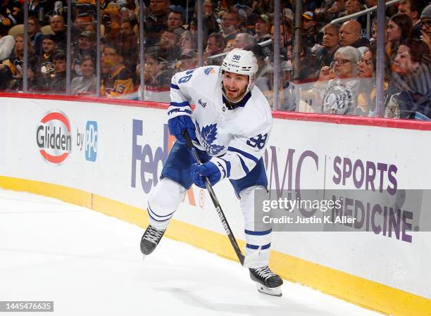 Victor Mete of the Toronto Maple Leafs in action against the Pittsburgh Penguins during the game at PPG PAINTS Arena on November 26, 2022 in...