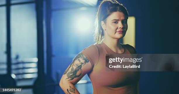 fitness, portrait and woman in gym for exercise, health and wellness. sports, motivation and female bodybuilder from canada getting ready for training for muscle, power or strength in fitness center - center athlete stock pictures, royalty-free photos & images