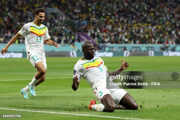 Kalidou Koulibaly of Senegal celebrates after scoring their team’s second goal during the FIFA World Cup Qatar 2022 Group A match between Ecuador and...