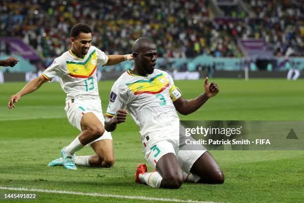 Kalidou Koulibaly of Senegal celebrates after scoring their team’s second goal during the FIFA World Cup Qatar 2022 Group A match between Ecuador and...