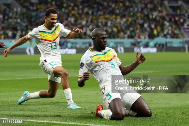 Kalidou Koulibaly of Senegal celebrates after scoring their team’s second goal during the FIFA World Cup Qatar 2022 Group A match between Ecuador and...