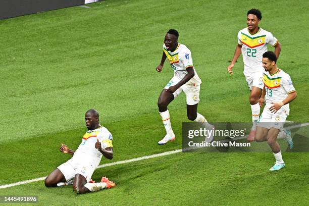 Kalidou Koulibaly of Senegal celebrates after scoring their team’s second goal during the FIFA World Cup Qatar 2022 Group A match between Ecuador and...