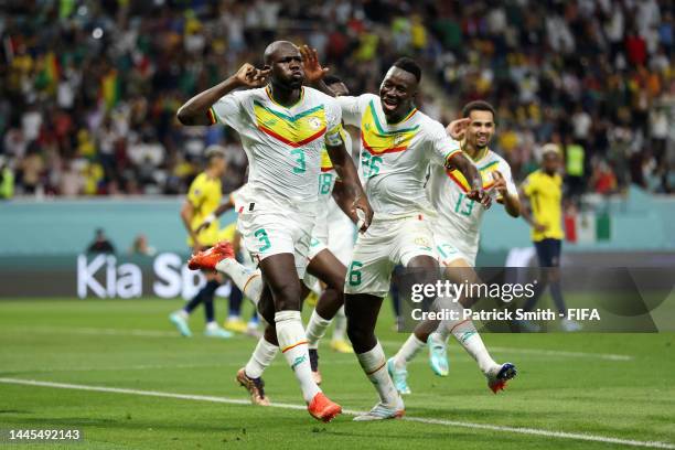 Kalidou Koulibaly of Senegal celebrates after scoring their team’s second goal during the FIFA World Cup Qatar 2022 Group A match between Ecuador and...