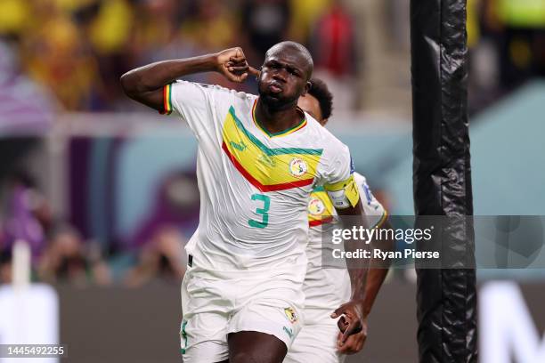 Kalidou Koulibaly of Senegal celebrates after scoring their team’s second goal during the FIFA World Cup Qatar 2022 Group A match between Ecuador and...