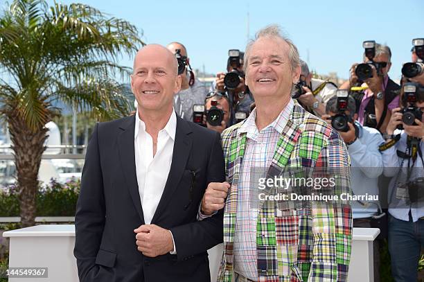 Actors Bruce Willis and Bill Murray attend the "Moonrise Kingdom" Photocall during the 65th Annual Cannes Film Festival at the Palais des Festivals...