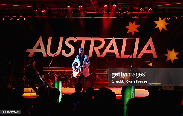 Singer Iva Davies performs during the Athlete Farewell Appeal Dinner for the 2012 Australian Olympic Team at the Sydney Convention & Exhibition...