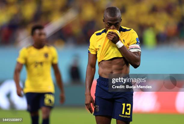 Enner Valencia of Ecuador looks dejected following their side's defeat in the FIFA World Cup Qatar 2022 Group A match between Ecuador and Senegal at...