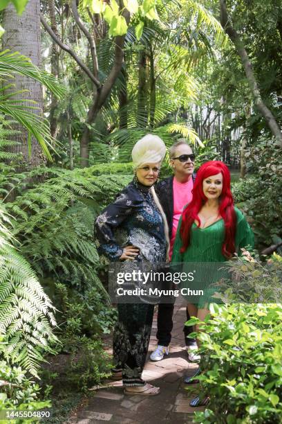 Cindy Wilson, Fred Schneider and Kate Pierson of The B-52's are photographed for Los Angeles Times on April 27, 2022 in West Hollywood, California....