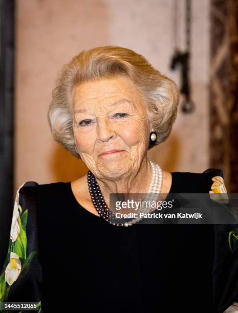 Princess Beatrix of The Netherlands at the Erasmus Prize 2022 award ceremony at The Royal Palace on November 29, 2022 in Amsterdam, Netherlands.
