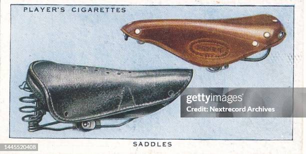 Collectible tobacco or cigarette card, 'Cycling' series, published in 1939 by John Player and Sons Cigarettes, depicting the 100 year history of the...