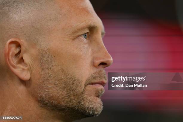 Gregg Berhalter, Head Coach of United States, looks on during the FIFA World Cup Qatar 2022 Group B match between IR Iran and USA at Al Thumama...