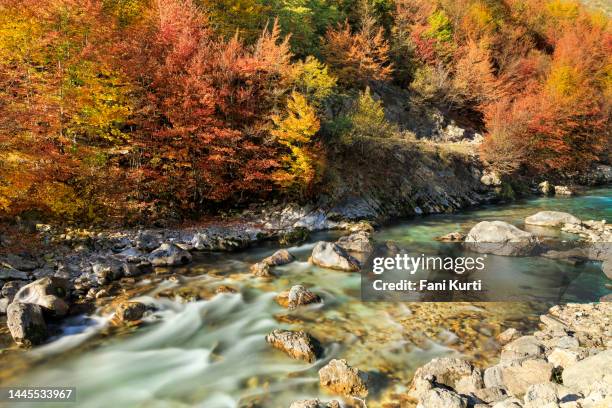 valbona river in albanian alps in autumn - hdri background stock pictures, royalty-free photos & images